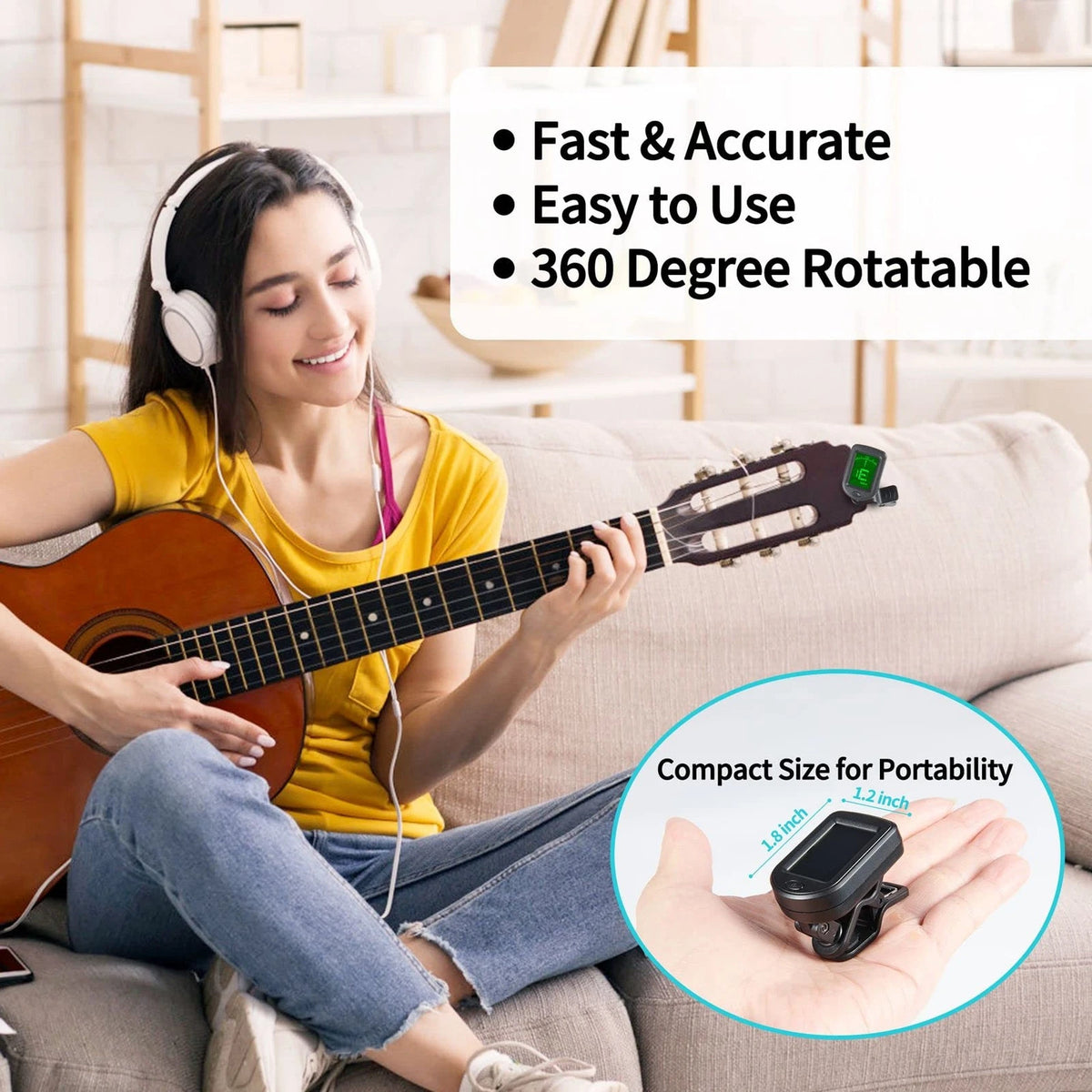 Guitar Tuner Clip On Ukulele 1 Pack for Bass Black 1