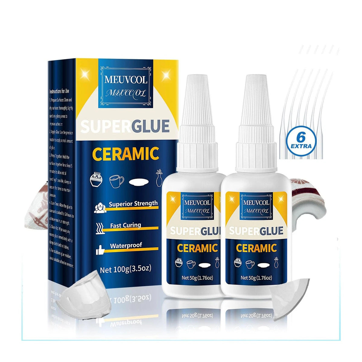 Meuvcol Ceramic Glue Repair Kit, 100g - Super for Porcelain and clear