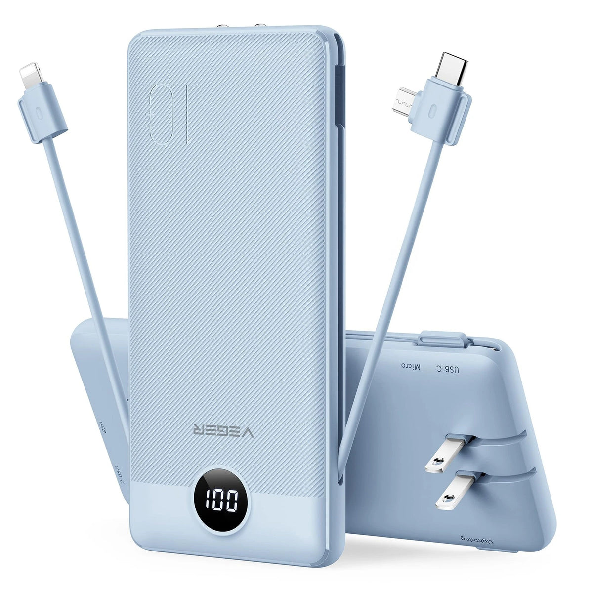 VEGER Portable Charger for iPhone Built in Cables and Wall Plug, D Blue