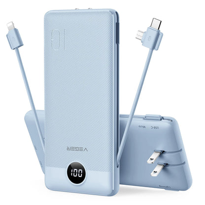 VEGER Portable Charger for iPhone Built in Cables and Wall Plug, D Blue