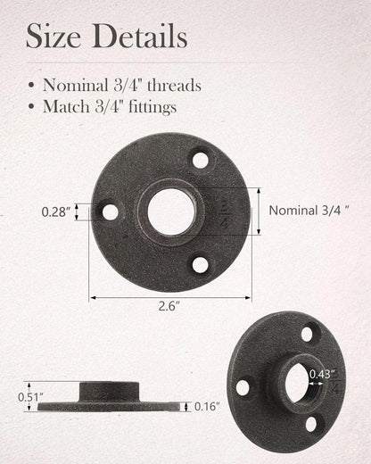 Niubid 10 Pack 3/4 inches Malleable Cast Iron Pipe Flange, inch, Black