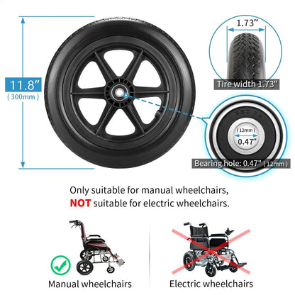 Wiykkur 12 Inch Wheelchair Wheels Replacement (1 12 1/2 x 2 1/4" Black, Black