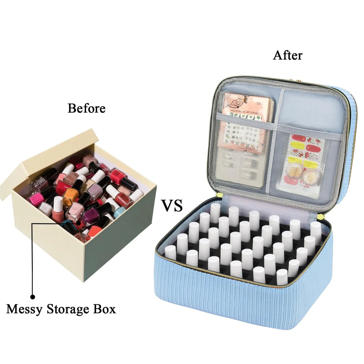 ZFZGFRCS Nail Polish Organizer- Holds 30 Bottles, 9.6" x 7.5" x 5.5", Blue