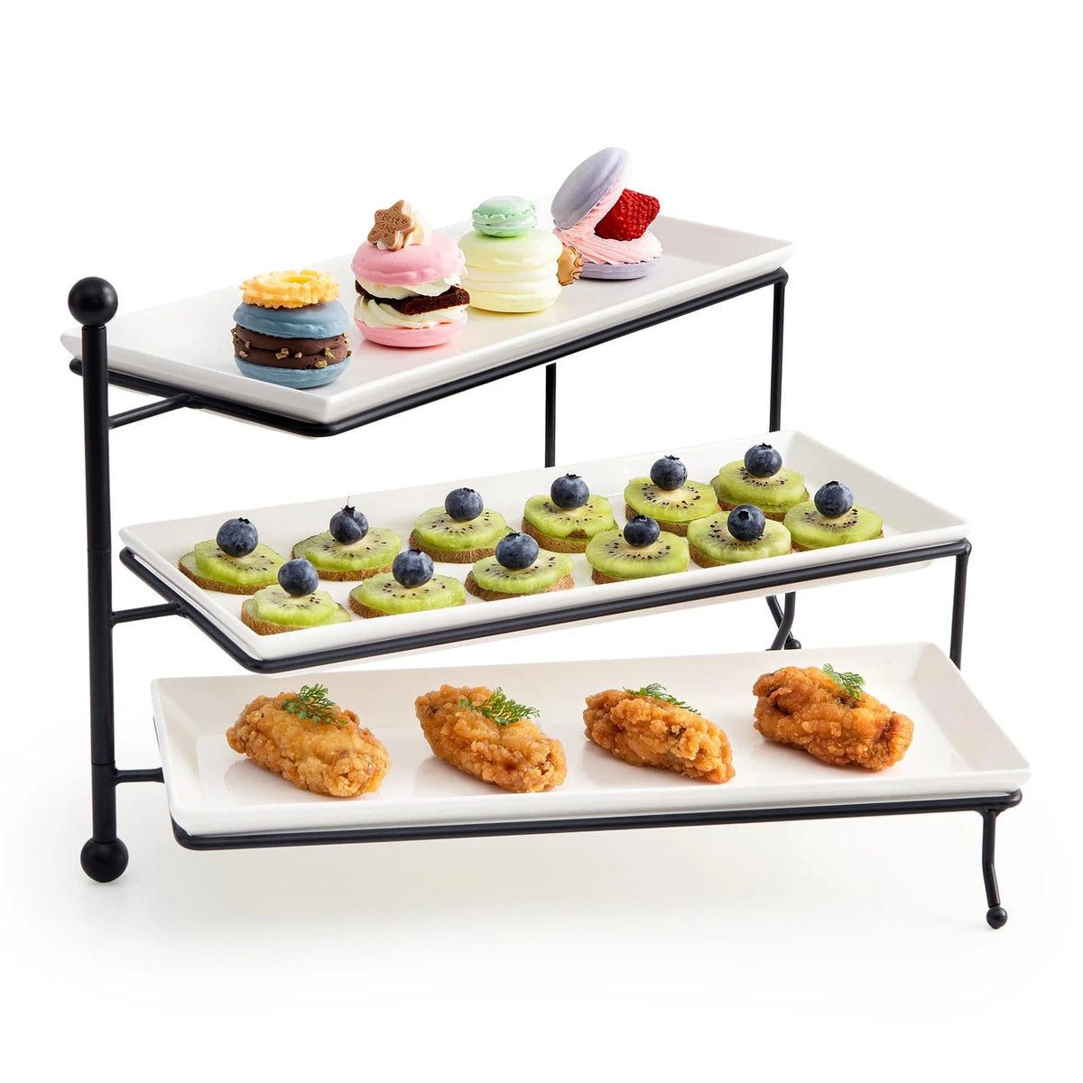 Sweese 3 Tiered Serving Stand, Foldable Rectangular Food Display Stand White