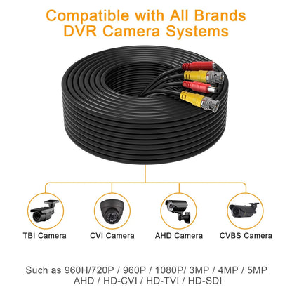 WILDHD 200ft Bnc Cable All-in-One Siamese Video and Power 200FT 1PACK, Black