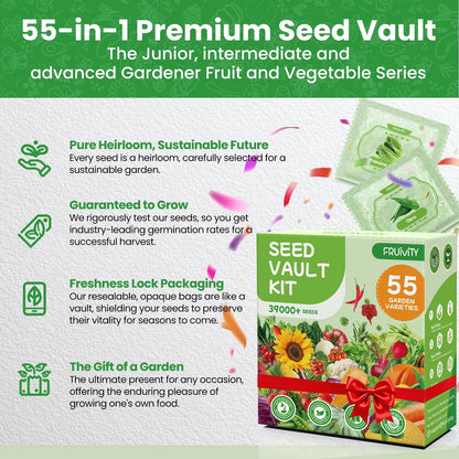 55 Vegetable Seeds Variety Pack - 39,000+ 55 PCS Seeds, Green