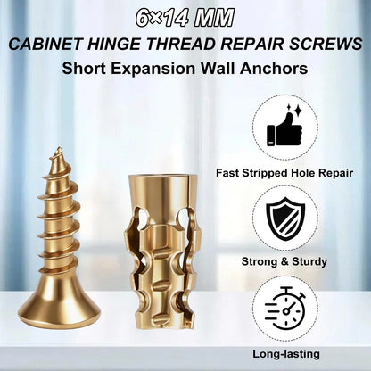 100Pcs Expansion Screws Hinge Repair Cabinet Stripped Kit for Door Gold