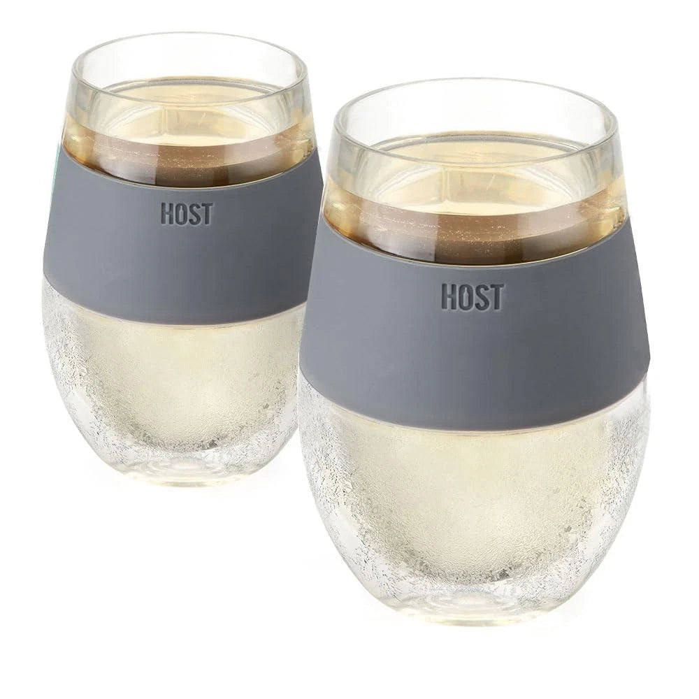 Host Wine Freeze Cup Set of 2 - Plastic Double Wall 8.5 Ounces, Gray Standard