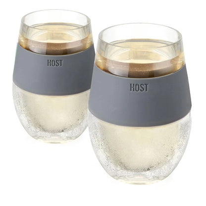 Host Wine Freeze Cup Set of 2 - Plastic Double Wall 8.5 Ounces, Gray Standard