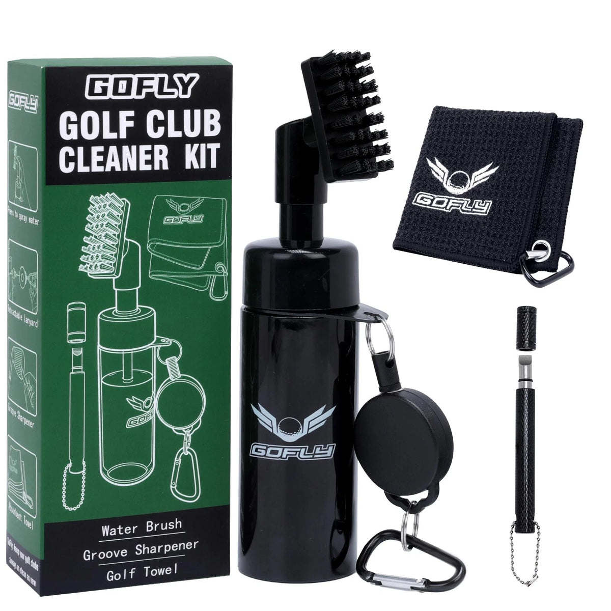 Gofly Golf Club Cleaning Kit, Brush & Groove Sharpener & Black