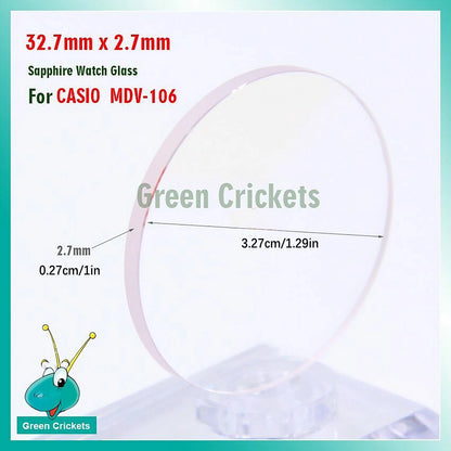 32.7x2.7mm Watch Sapphire Flat Glass Crystal Accessories For Casio MDV-106 w