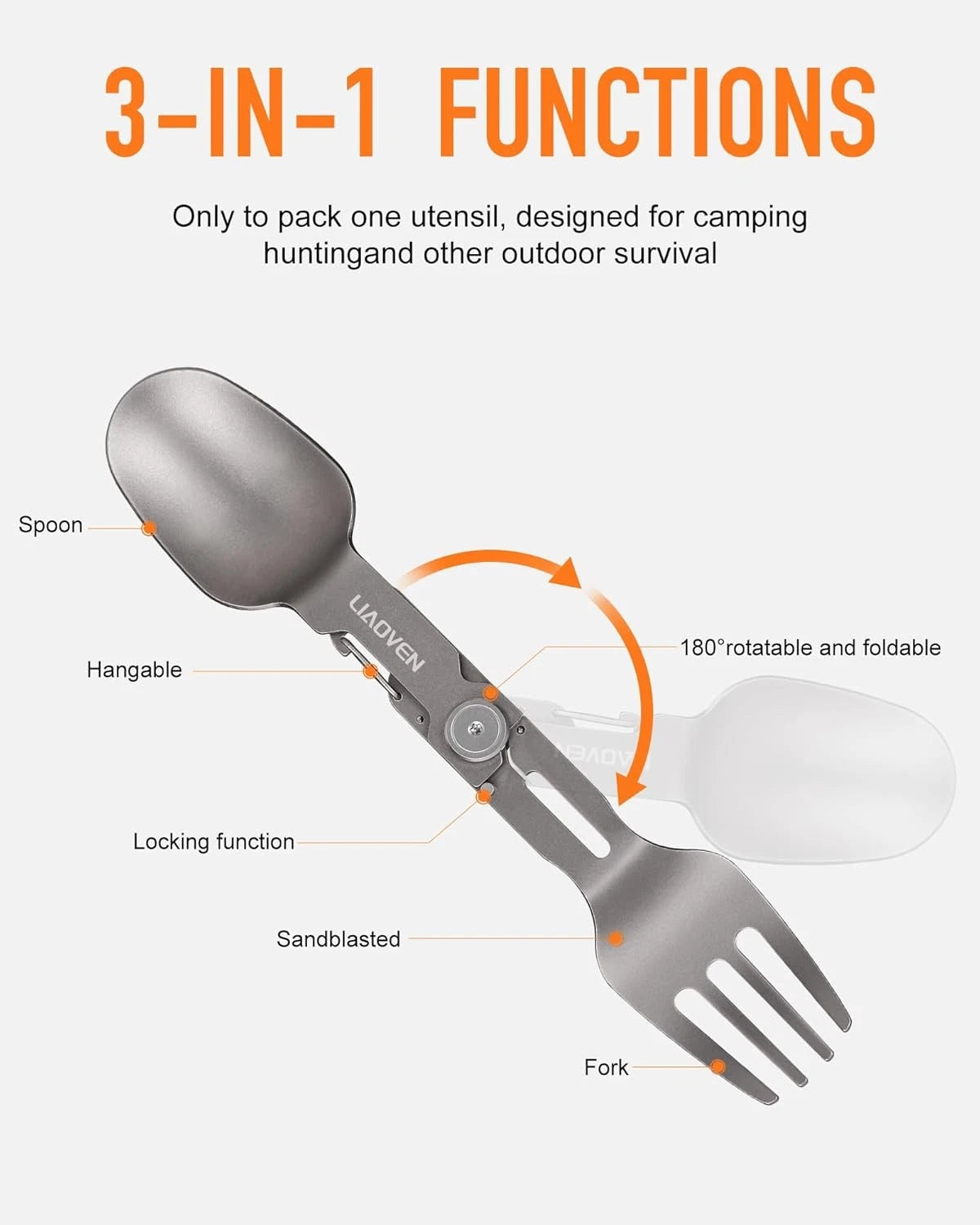 Titanium Spork 3 in 1 Folding Camping Fork and Spoon, Ultra Spork-1pc