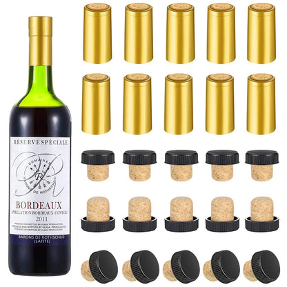 Blulu 100 Pack Wine Sealer for Bottles, 50 Pcs Cork Stoppers and 50 Gold