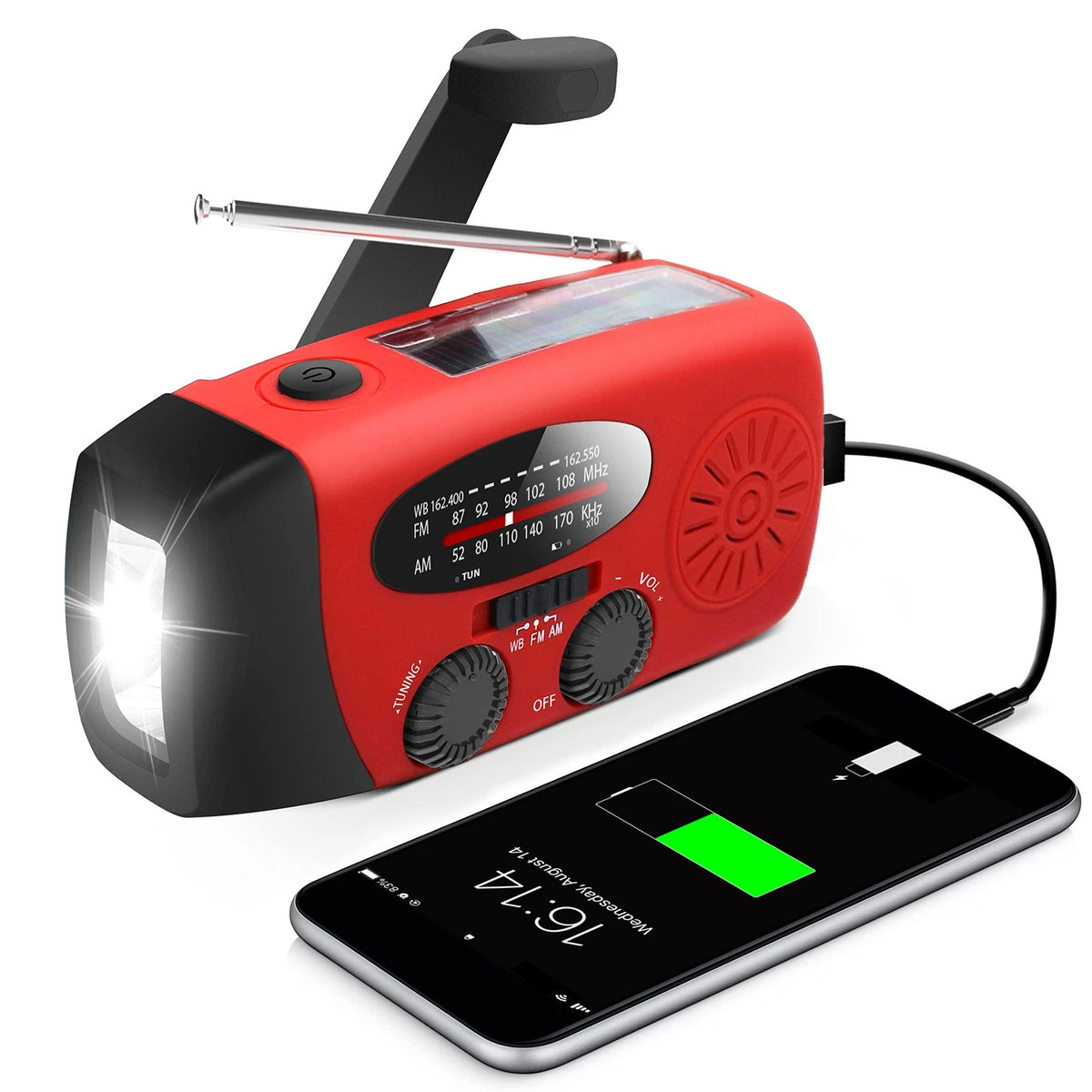 RunningSnail Hand Crank Radio with LED 5L x 1.8W x 2.4H Inch, 087-Red