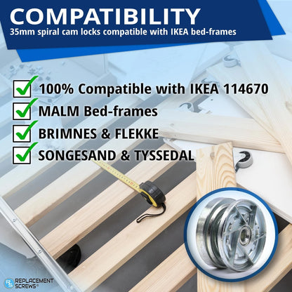 ReplacementScrews Bed Frame Cam Wheel Locks Compatible with IKEA Part Zinc