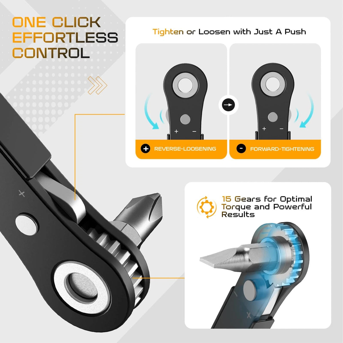 Right Angle Screwdriver Mens Gifts - 90 Degree Offset ‎17 in 1, Orange