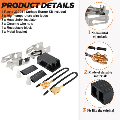 Upgraded 4Pack 330031 Range Burner Receptacle Kit by Beaquicy - Replacement...