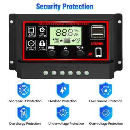 [Upgraded] 30A Solar Charge Controller, Black Panel 30A, red|black