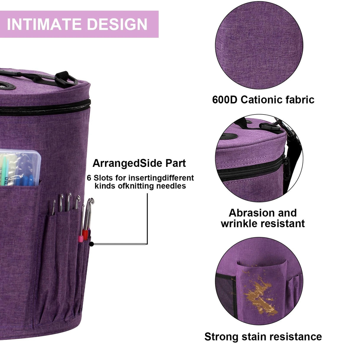 MIAOKE 79pc Crochet Kit, Large Knitting Bag Yarn Storage Large, purple
