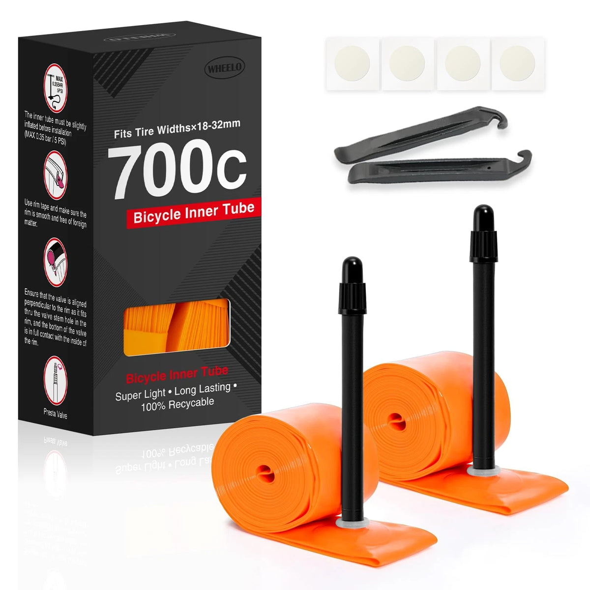 2-Pack TPU 700C×18-32C Bike Inner Tube, Ultralight (ALLRoad & 65mm, Orange