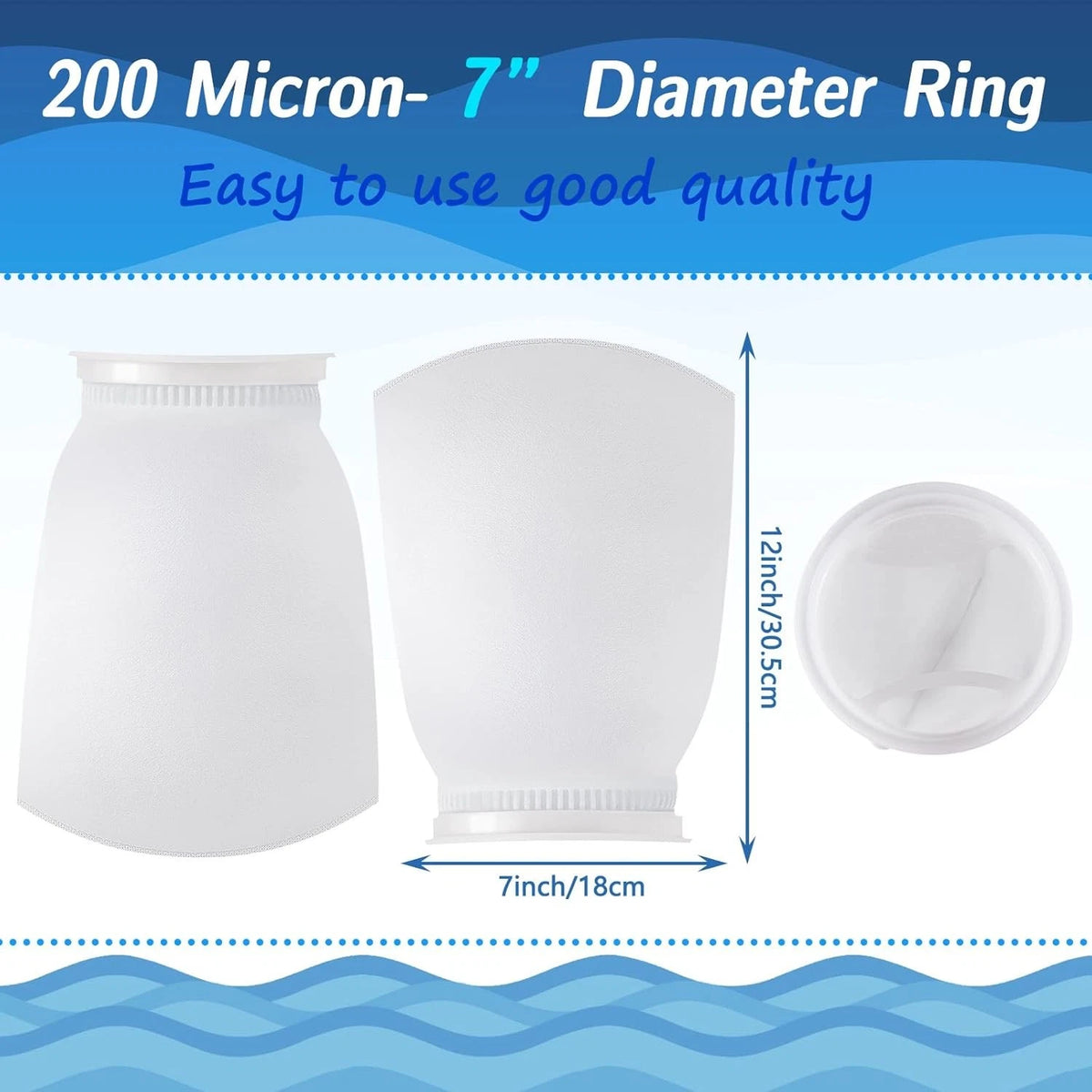 Jecery 16 Pack Ring Filter Socks 200 μm Aquarium 12 × 7 inches, white