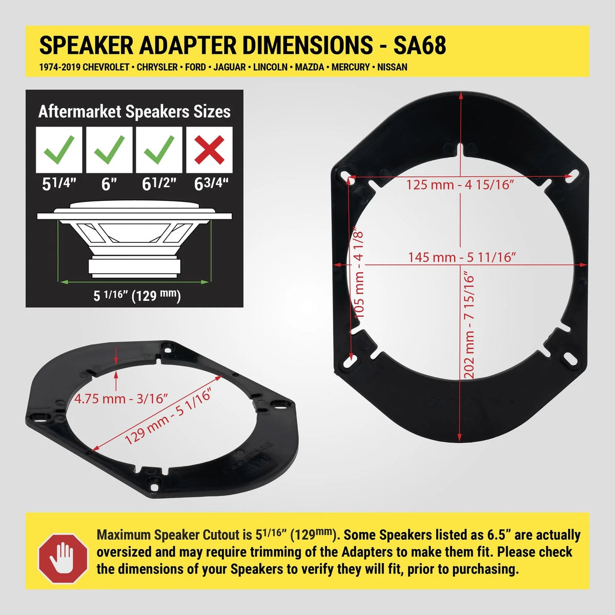 Scosche SA68 5X7"/6X8" to 5.25”-6.5” Speaker Adapters Compatible with Select...
