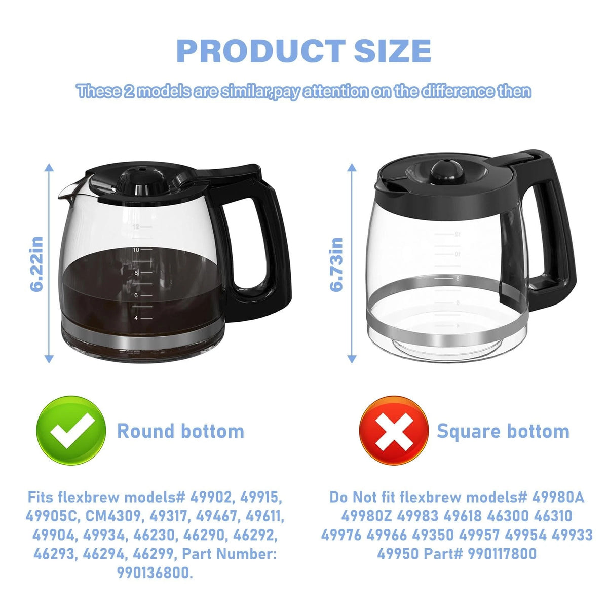 12 Cup Coffee Maker Carafe Replacement Pot Compatible with Hamilton 12, Black