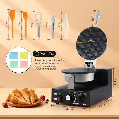 Dyna-Living Waffle Cone Maker Commercial Ice 9.8* 12.6* 21.7 inch, Black