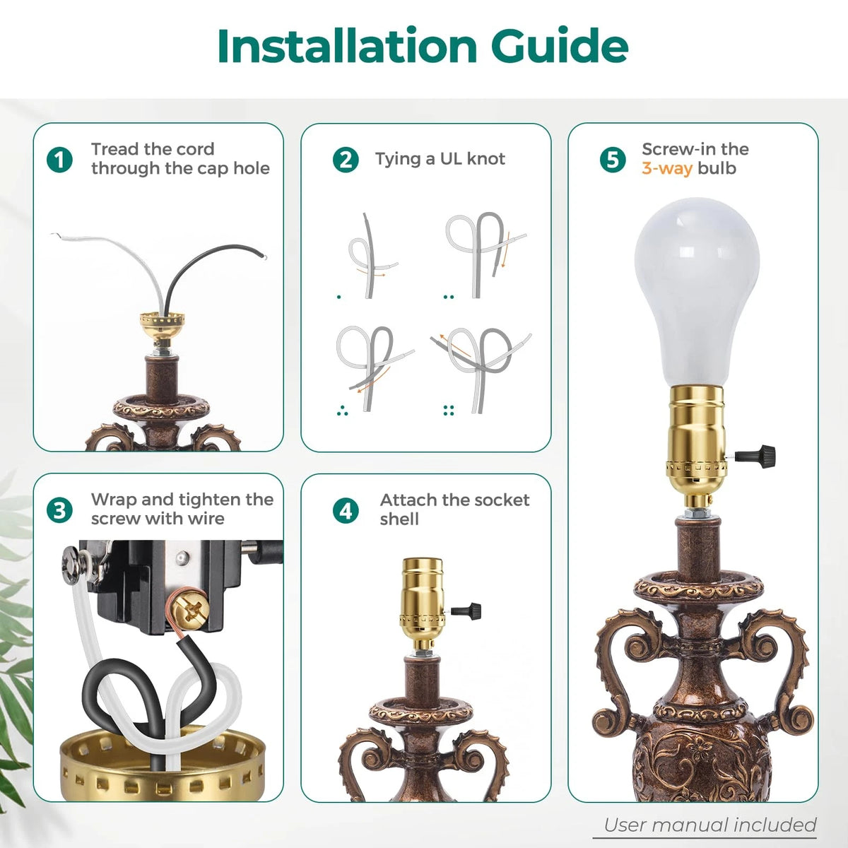 DiCUNO UL Listed 3-Way Lamp Socket Replacement, E26 Standard 2-Pack, Gold