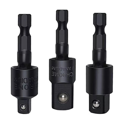 3pcs 360 Degree 1/4in Hex Shank 1/4in 3/8in 1/2in Extension Socket Adapter