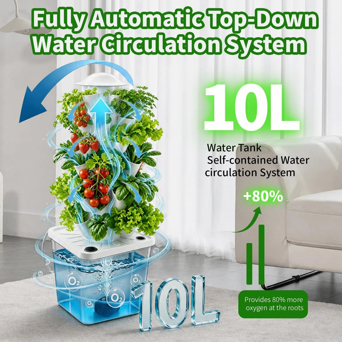Hydroponics Growing System,30 Pods Hydroponic Tower,Space-Saving Black