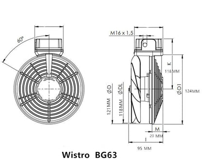 FLAI BG63 P15.51.0429 Wistro Fan IP66 230V Waterproof  Motor Cooling Fan