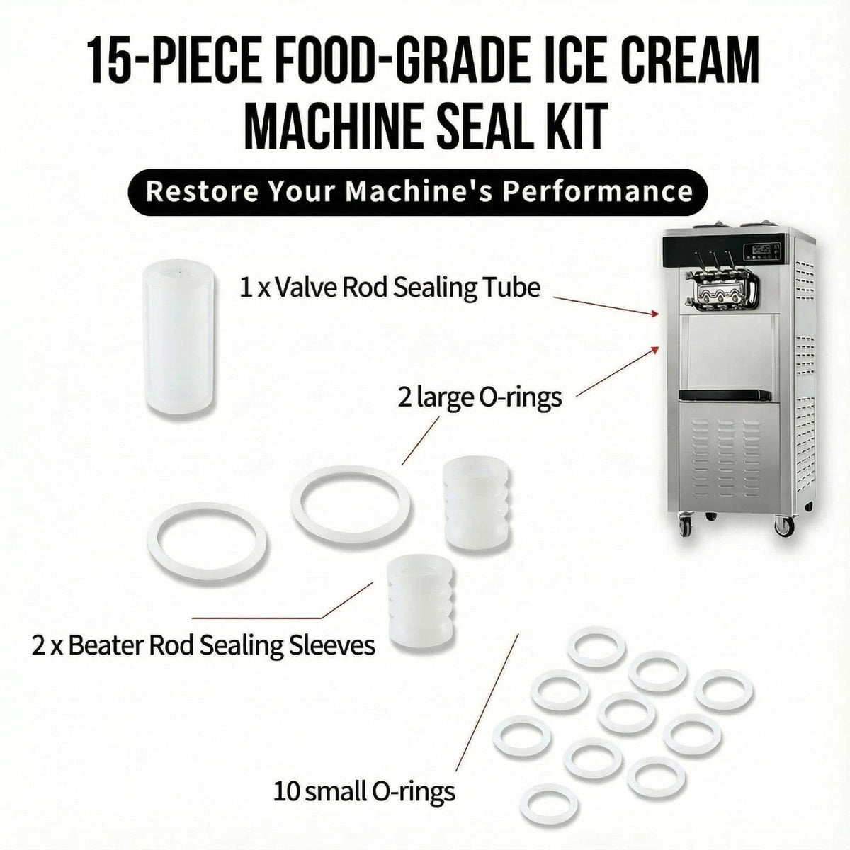 15-Piece Soft Serve Ice Cream Machine Repair Kit – Standard, Transparent