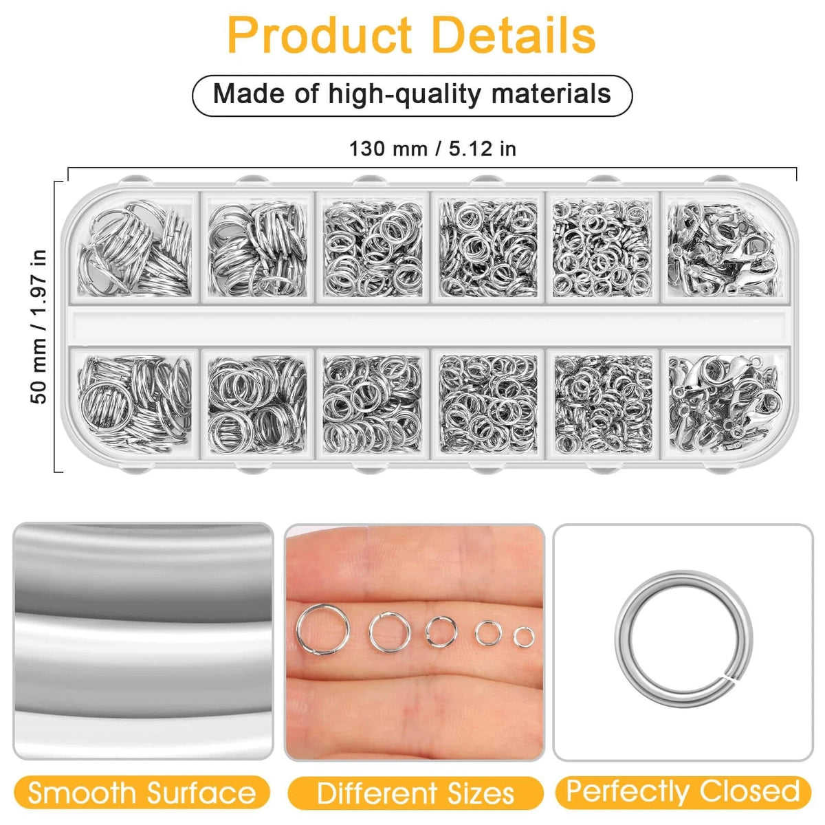 Anezus 1200PCS Jump Rings for Jewelry 4 mm, 5 6 7 8 Silver