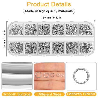Anezus 1200PCS Jump Rings for Jewelry 4 mm, 5 6 7 8 Silver