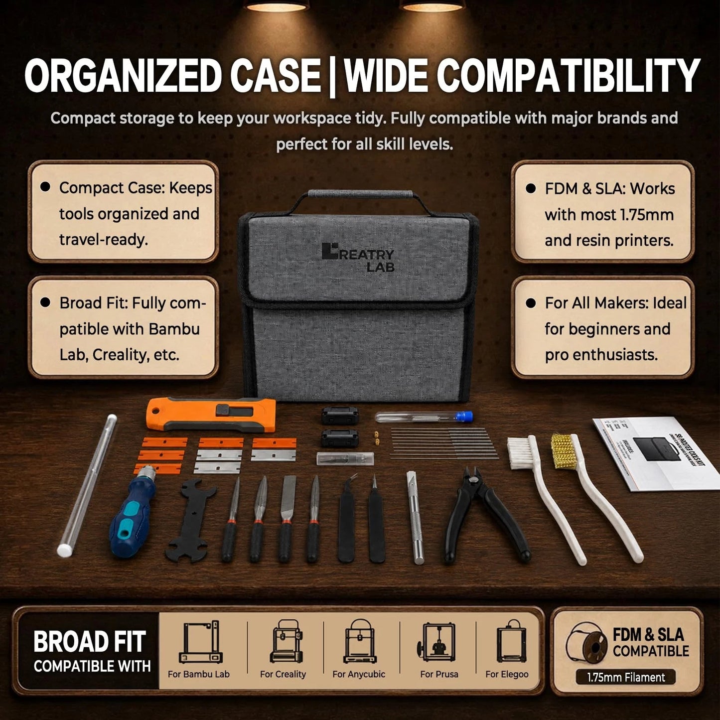 CreatryLab 3D Printer Tools, 38-Piece Maintenance Kit,