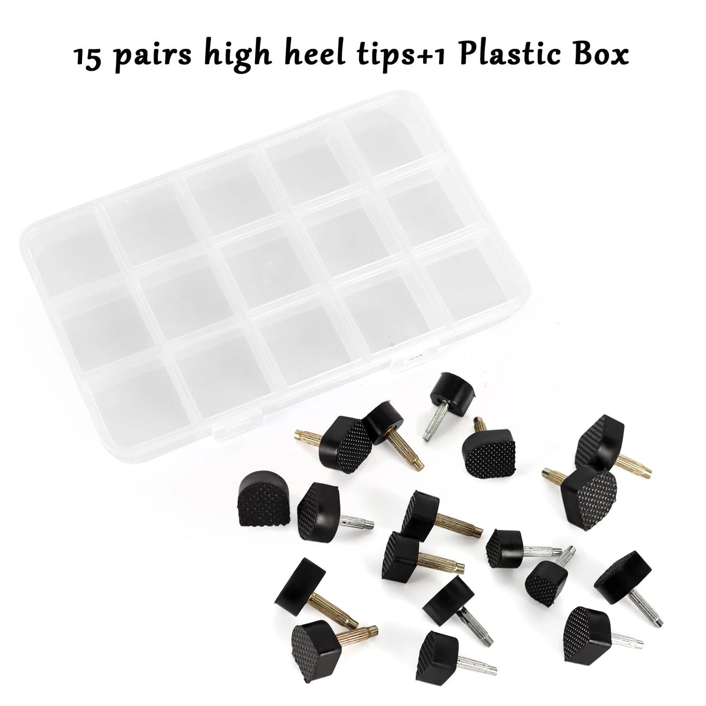 15 Pairs High Heel Replacement Tips, Black Repair Caps, 15
