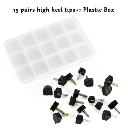 15 Pairs High Heel Replacement Tips, Black Repair Caps, 15