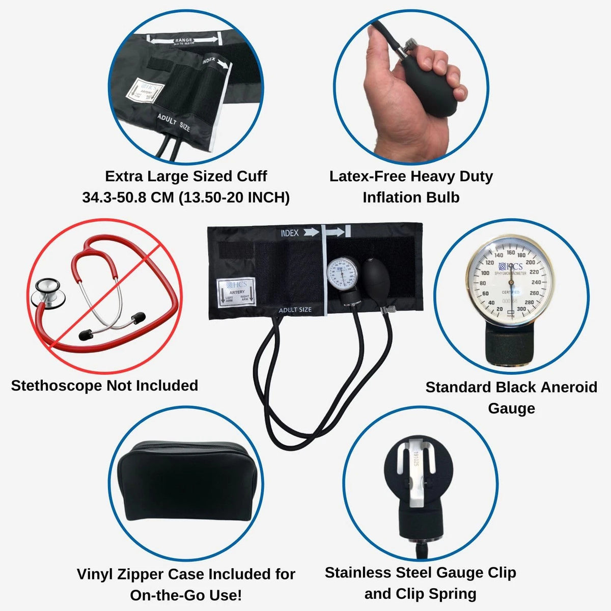 HCS Extra Large Blood Pressure Cuff, Manual - Adult BP Cuff - XL