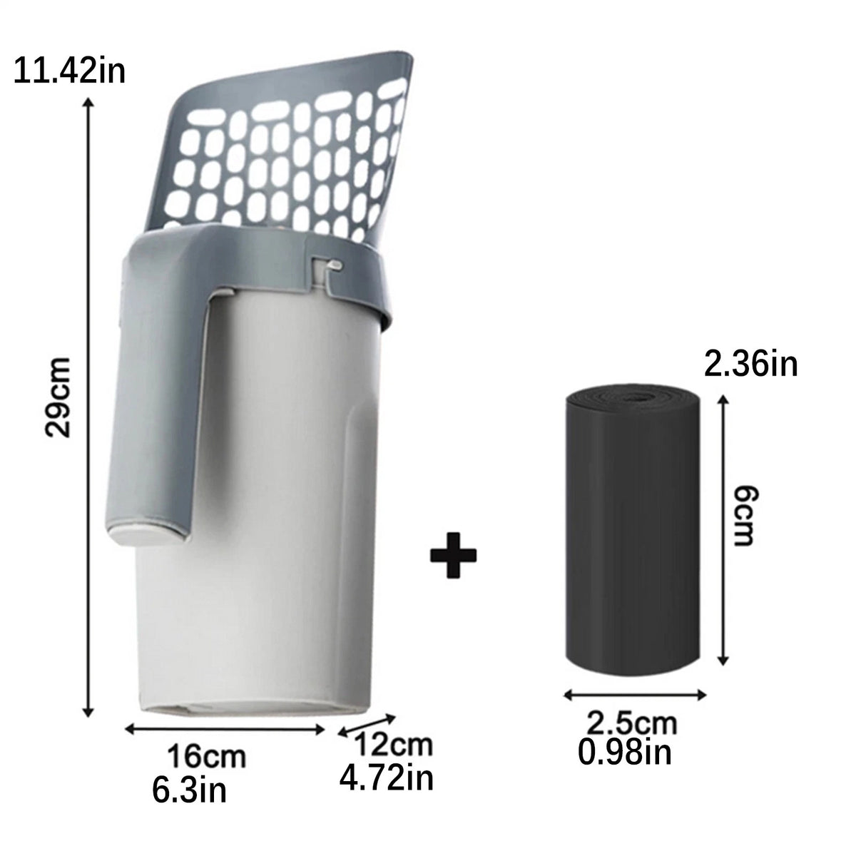 Cat Litter Scoop With 1 Bag Rolls (15Bags) , Integrated Detachable Shovel