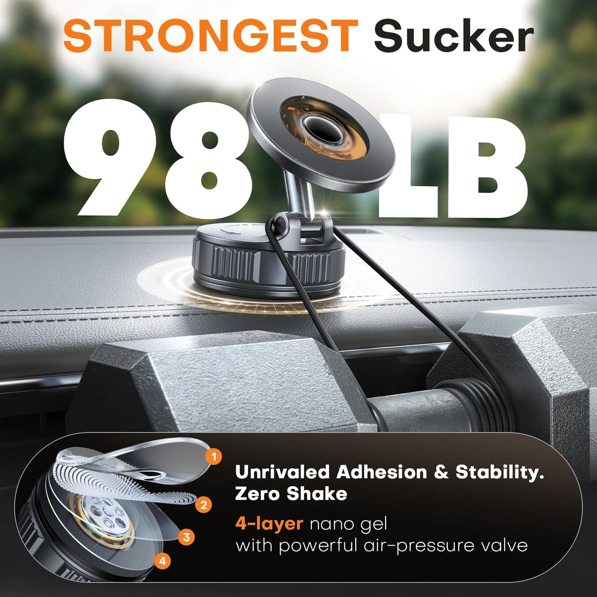 Magnetic Phone Holder for Car [98+ LB Strongest Suction & 2800gf Dark Black