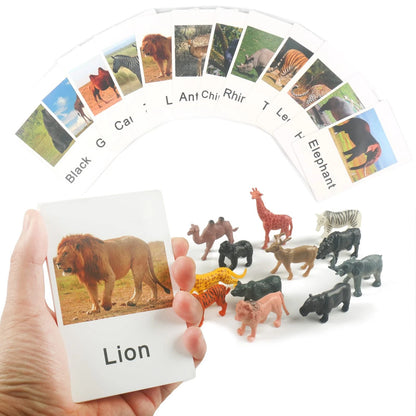 MEROCO Montessori Zoo Safari Animal Match - Miniature Figurines with 2 Medium