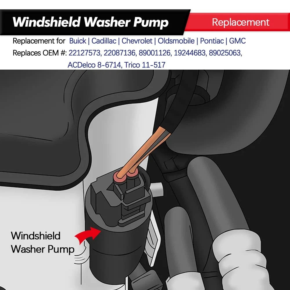 89001126 Front or Rear Windshield Washer Pump w/Grommet Replacement 22127573