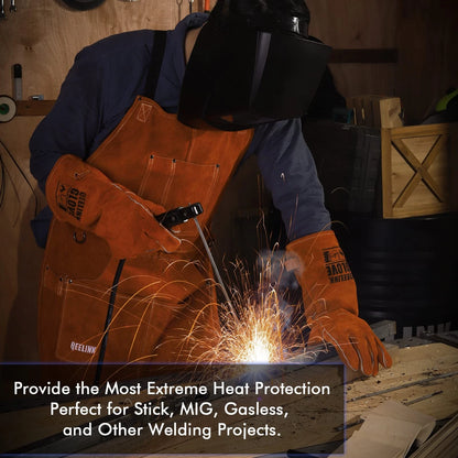 QeeLink Welding Gloves - Heat/Fire 2 Count (Pack of 1), Brown (14-inch)