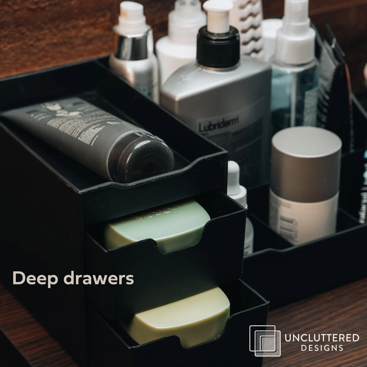 Uncluttered Designs Large Black Vanity Organizer - Countertop Mens