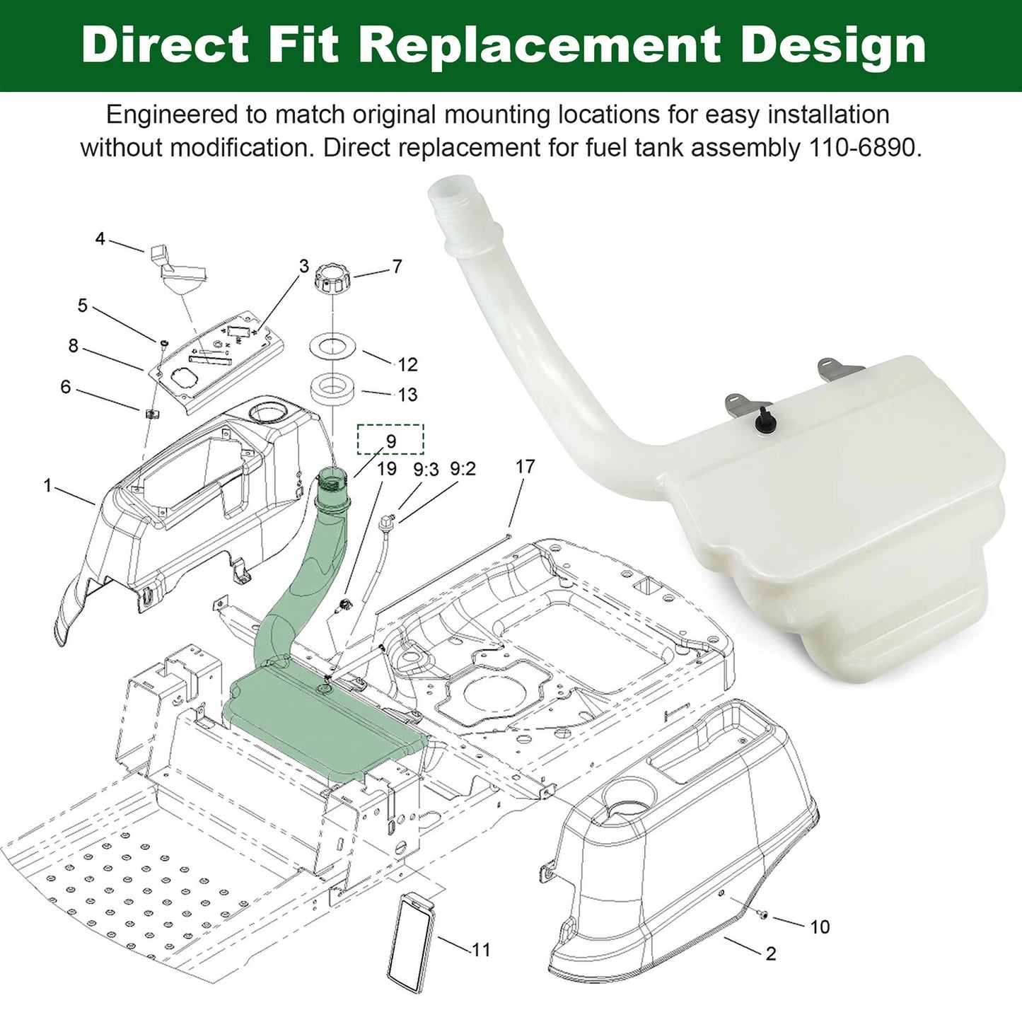 110-6890 Fuel Tank Assembly Fits Toro  74360 74363 74365 74366 74370