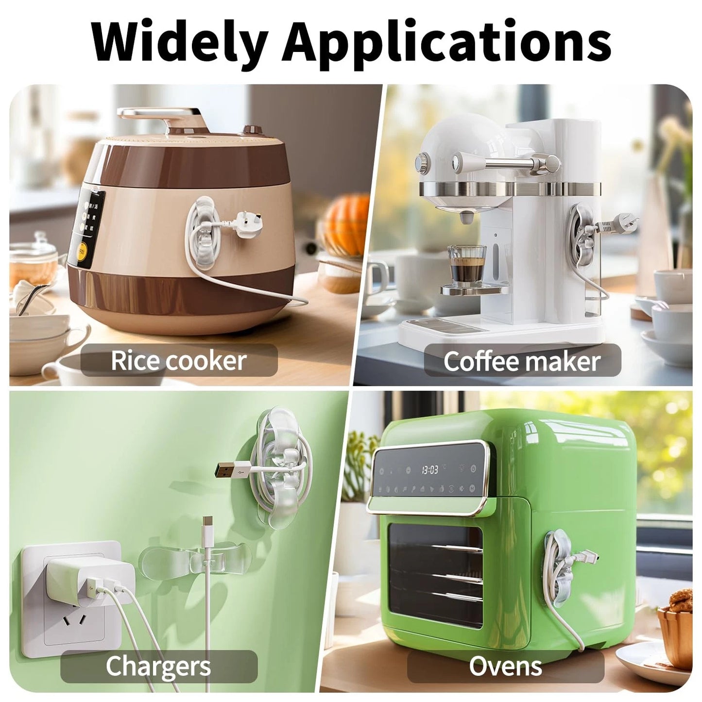 6PCS Clear Cord Organizer for Appliances, Kitchen Appliance Clear-6PACK
