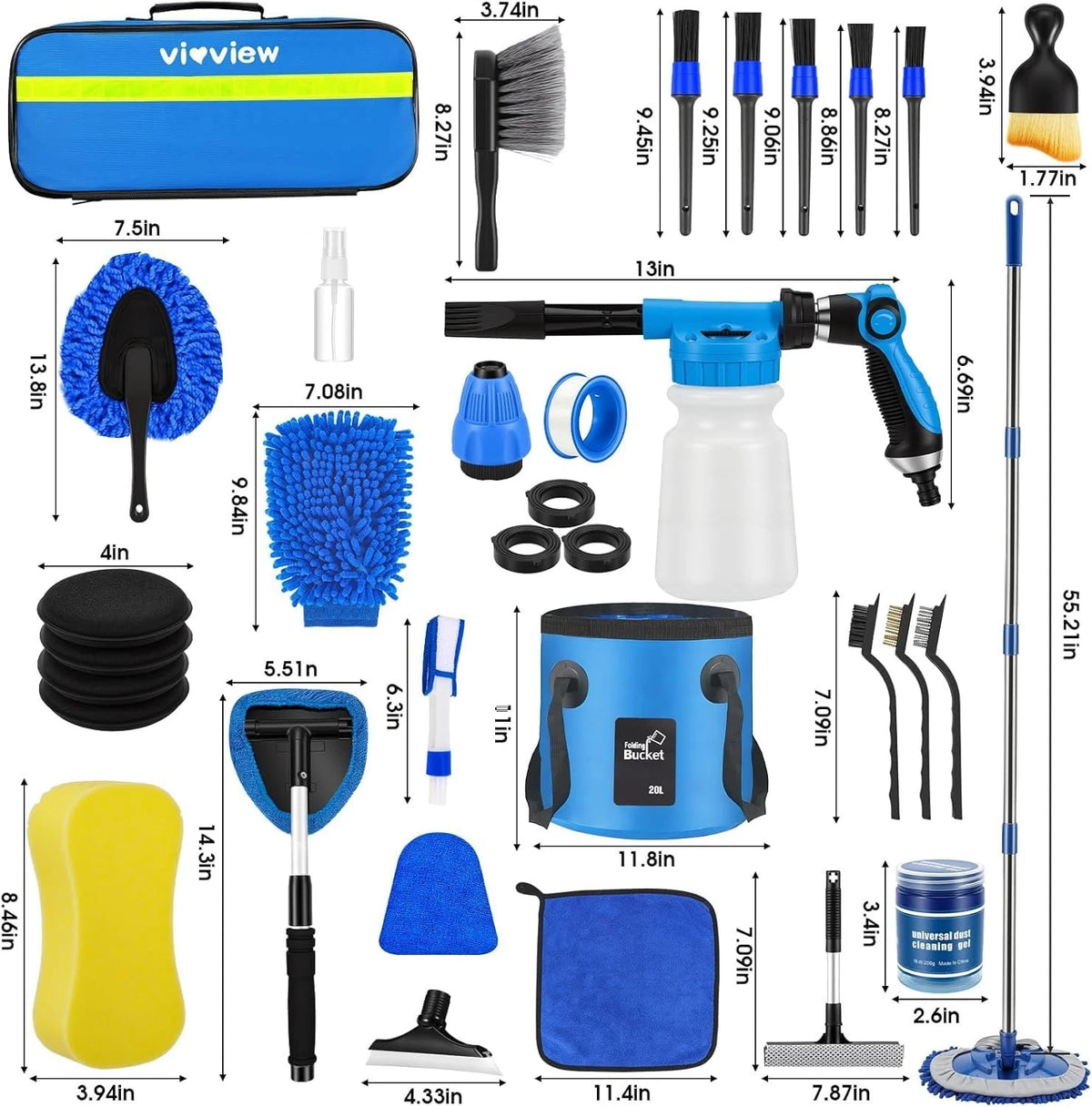 vioview 36Pcs Blue Car Wash Detailing Kit，Car Cleaning Set with Foam Gun