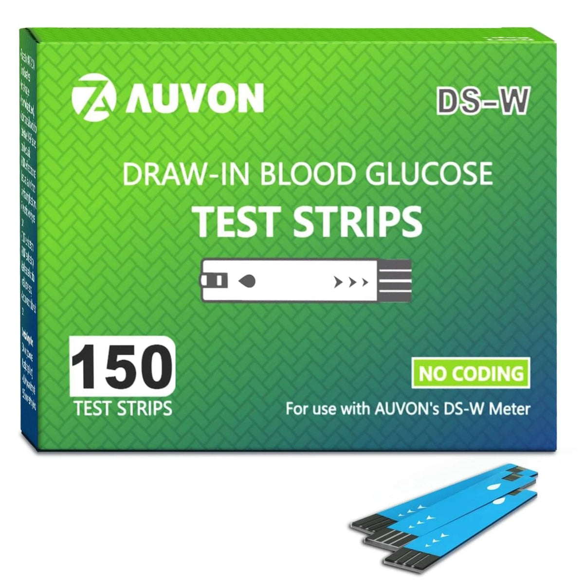 AUVON DS-W Draw-in Blood Glucose Test Strips for use 150 Count (Pack of 1)