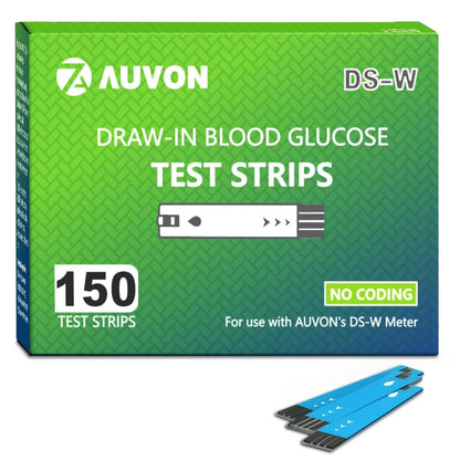 AUVON DS-W Draw-in Blood Glucose Test Strips for use 150 Count (Pack of 1)